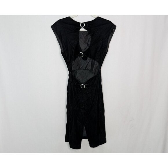Vtg 90s Jay Jacobs Party Dress sz 5 Open Jeweled Back Knee Length Sheath Velvet - Picture 3 of 12